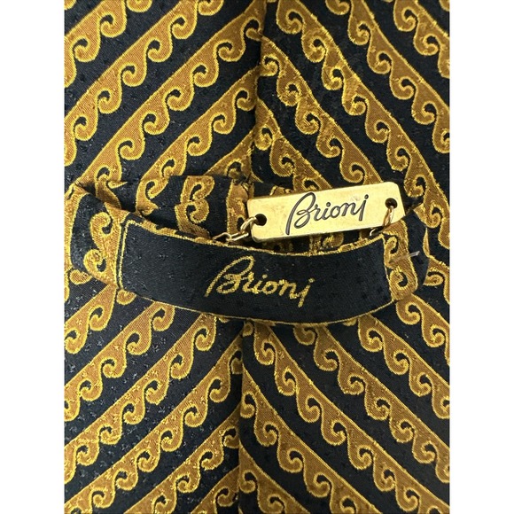 Brioni Men's Neck Tie 3.5" X 60 Geometric Gold/Black EUC - Picture 2 of 4